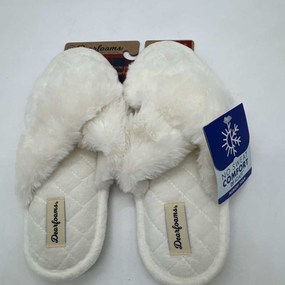 Dearfoams Women's  Plush  Faux Fur Slide Slippers US Size M 7-8 NWT